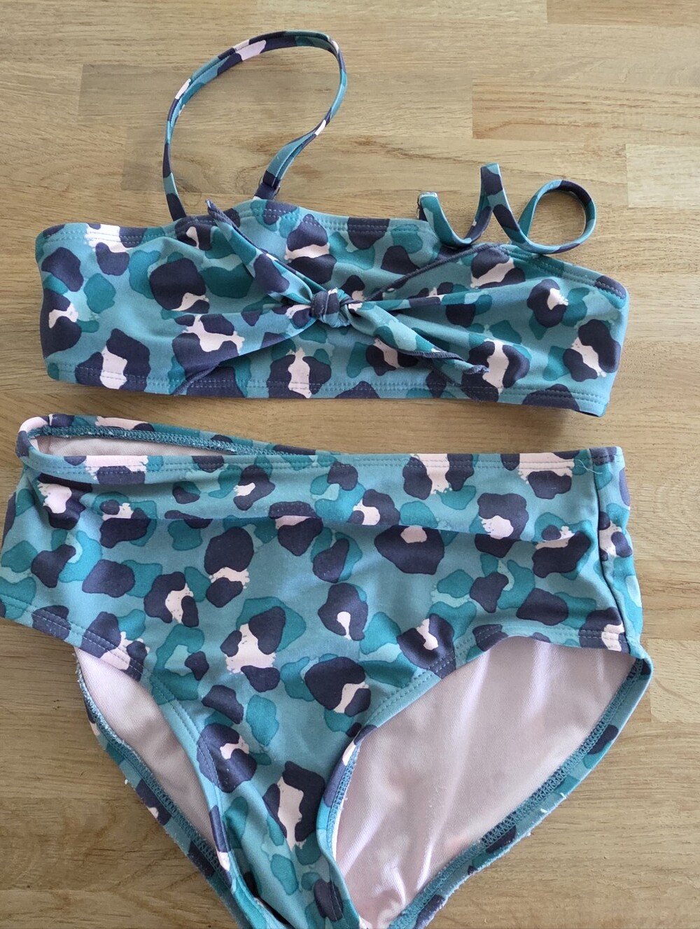 Art Class Girls Teal Leopard-Print Two-Piece Swim Bikini Sz Medium 7/8 GUC